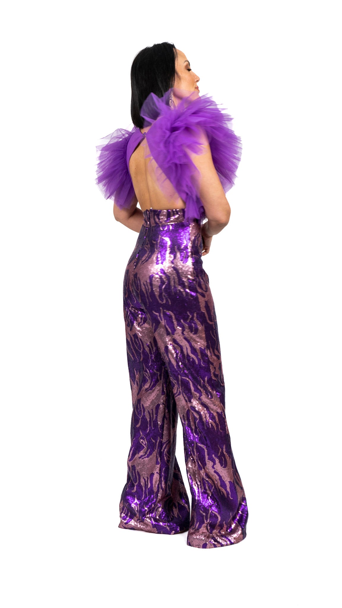 Erica Purple Sequin & Tulle Jumpsuit