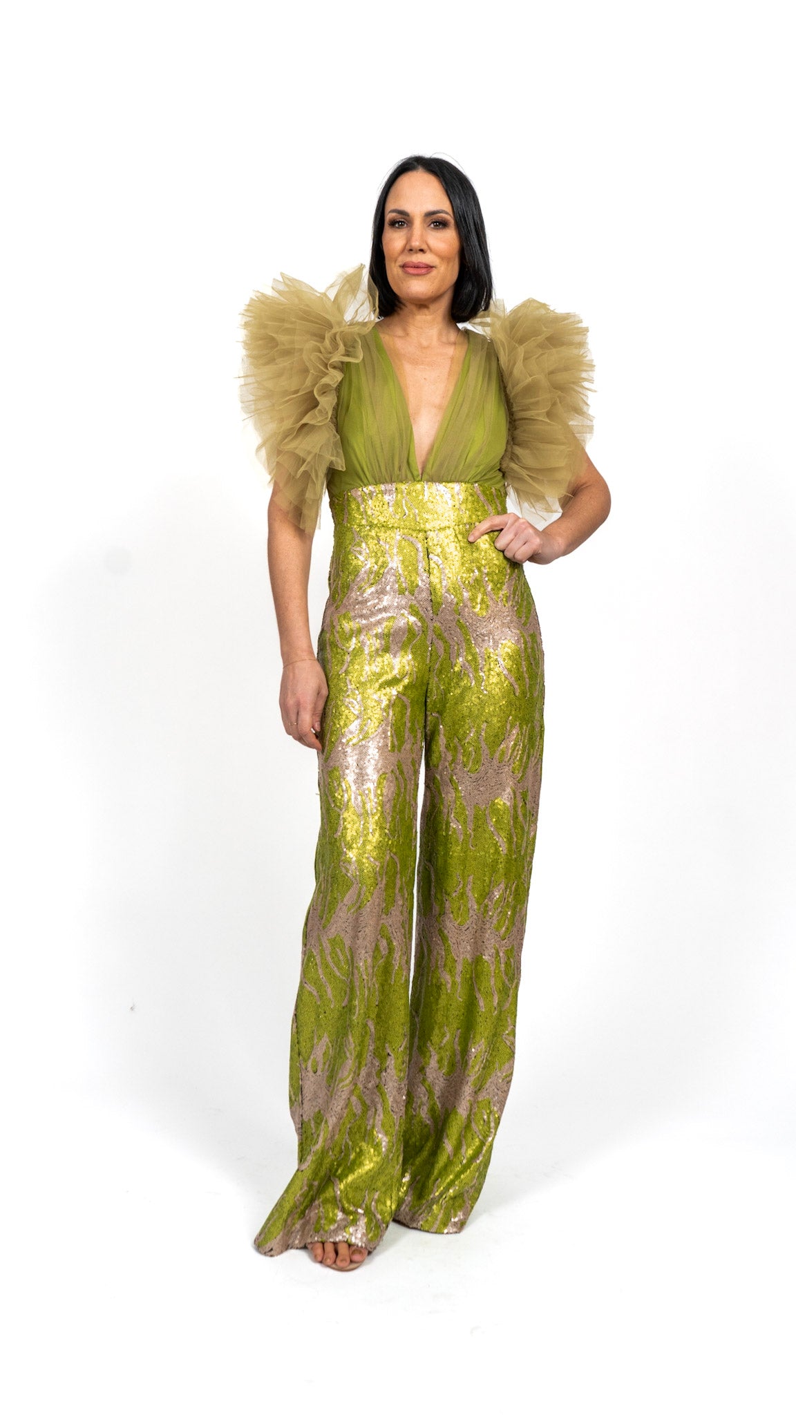 Chartreuse Sequin & Tulle Jumpsuit