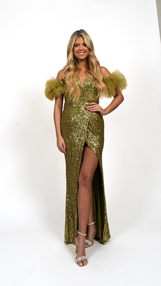 Green with Envy Sequin & Tulle Gown