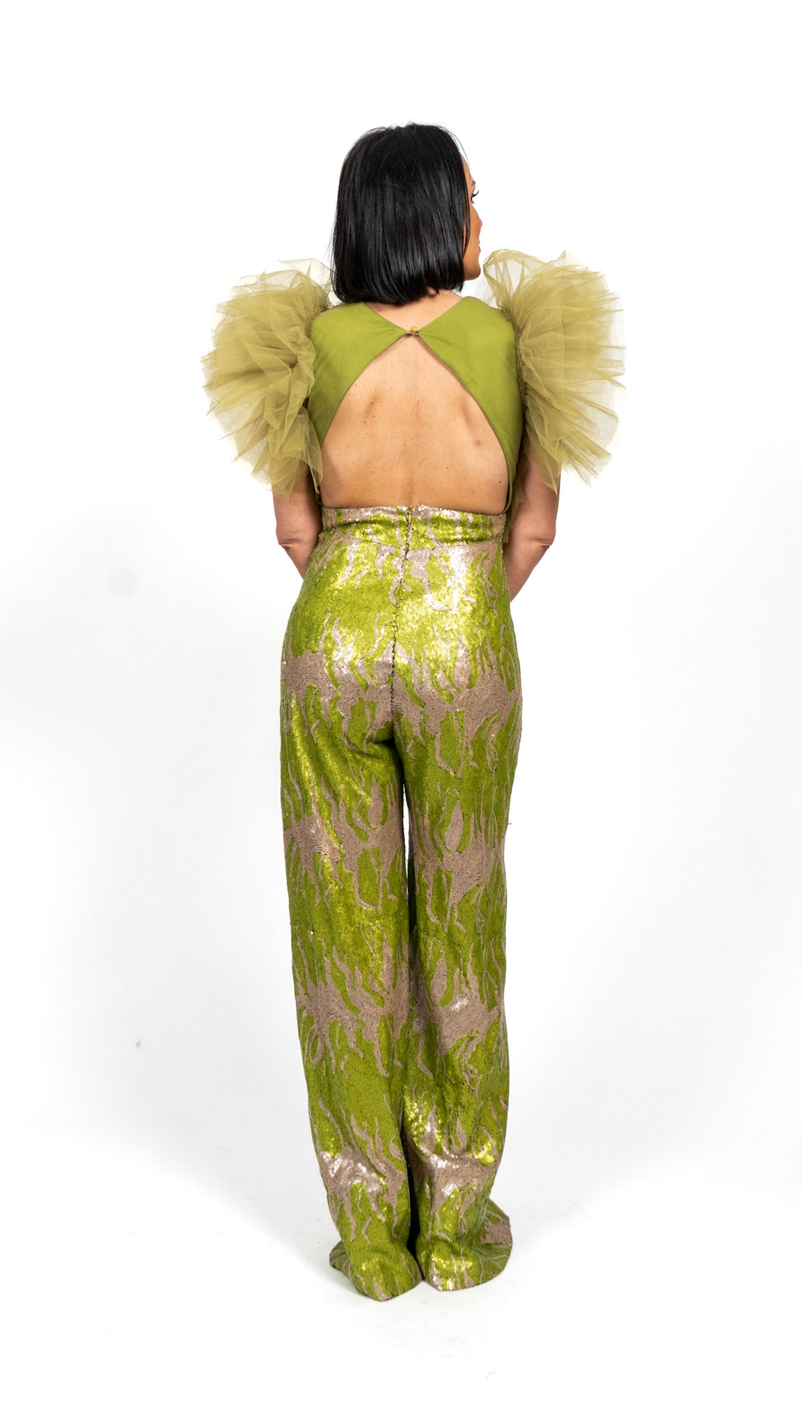 Chartreuse Sequin & Tulle Jumpsuit